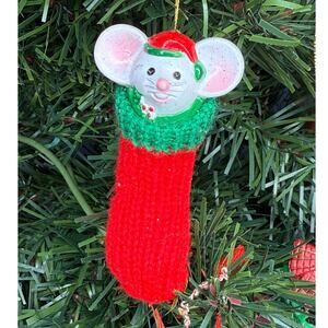 Vintage Mouse in Knit Stocking Ornament